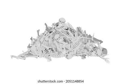 Mountain human bones  Aftermath gruesome mass murder ancient burial dead old bloody vector battlefield 