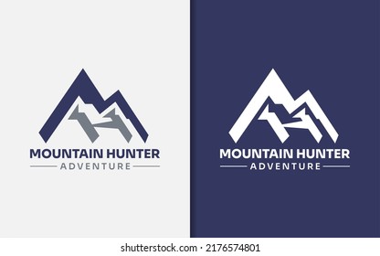Mountain Hunter Logo Design. Abstract Initial Letter M and H Combination with Modern Minimalist Mountain Shape. Usable For Adventure, Outdoor, Nature Logo Design.