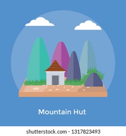 Mountain hut, hilly area flat icon 