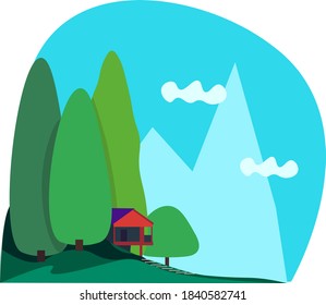 Mountain hut, illustration, vector on white background