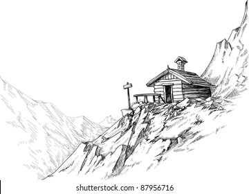 Mountain hut sketch