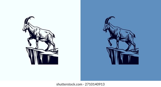 Mountain Ibex auf Cliff Edge, kühnes Vektorgrafik-Design für Abenteuer und Robustheit