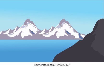 Mountain ice views in sea and blue sky