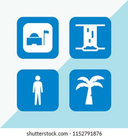 mountain icon. 4 mountain set with waterfall, base, island and tall human silhouette vector icons for web and mobile app