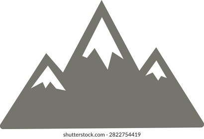 Mountain icon with alpine peak, summit, ridge, landscape, nature, rock, hill, snowcapped mountain silhouette in black flat and line style isolated on transparent background