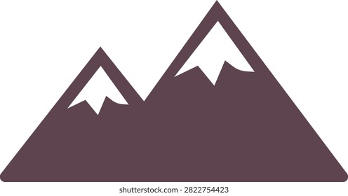 Mountain icon with alpine peak, summit, ridge, landscape, nature, rock, hill, snowcapped mountain silhouette in black flat and line style isolated on transparent background