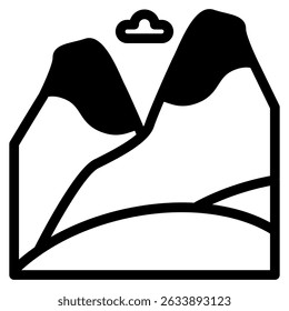 Mountain icon in Black Fill. Glyph style. Isolated on White Background