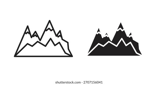 Bergsymbol in schwarzem Strich, Vektordesign und flache Volltonversion auf weißem Hintergrund