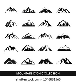 Mountain icon Collection, 20 set symbol modern design vector, black white, silhouette