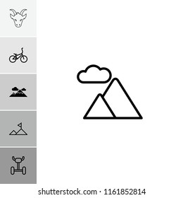 Mountain icon. collection of 6 mountain filled and outline icons such as wheel, bicycle. editable mountain icons for web and mobile.