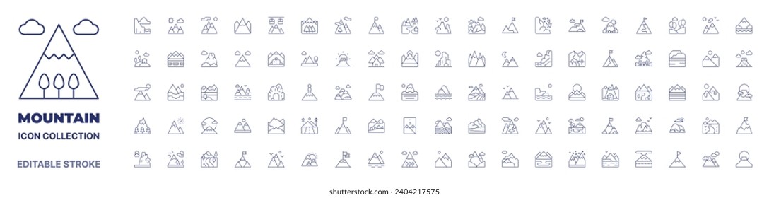 Mountain icon collection. Thin line icon. Editable stroke. Editable stroke. Mountain icons for web and mobile app.