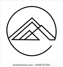 Mountain icon created with a single-line abstract black and white vector art