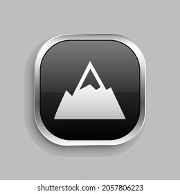 diseño de iconos de montaña. Estilo botón brillante rectángulo redondeado aislado en fondo gris. Ilustración del vector