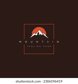 Mountain icon design isolated flat. Mountain simple sign, Mountain icon vector design illustration. Mountain Logo. Hills with bright sun vector Logo.