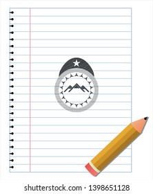 mountain icon drawn in pencil. Vector Illustration. Detailed.