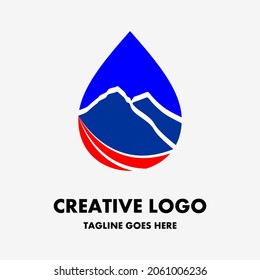 mountain icon in a drop of water, landscape logo. source of life illustration. creative and simple vector logo. abstract logo design. company or business logo template