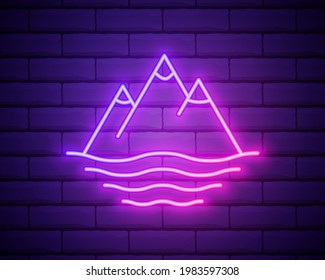 Mountain icon. Elements of startups in neon style icons. Simple icon for websites, web design, mobile app, info graphics isolated on brick wall