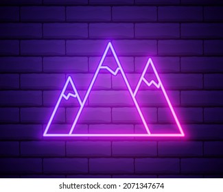 Mountain icon. Elements of startups in neon style icons. Simple icon for websites, web design, mobile app, info graphics isolated on brick wall.