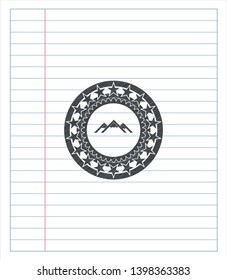 mountain icon emblem draw with pencil effect. Vector Illustration. Detailed.