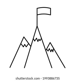 Mountain icon with flag. Vector illustration in black on a white background.