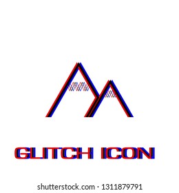 Mountain icon flat. Simple pictogram - Glitch effect. Vector illustration symbol