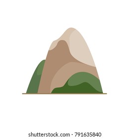 Mountain icon in flat style. Colored rock symbol on white background.