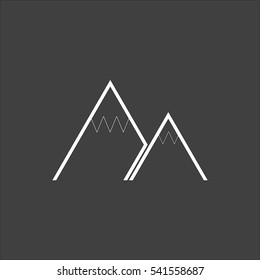 Mountain icon flat. Vector white illustration isolated on black background. Flat symbol