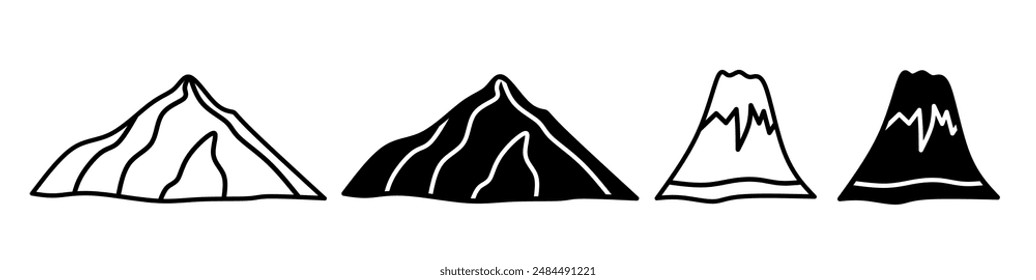 Mountain icon illustration on white background.  Mountain icon set for business. Stock vector.