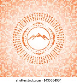 mountain icon inside abstract emblem, orange mosaic background
