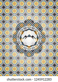 mountain icon inside arabesque badge background. arabic decoration.