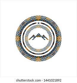 mountain icon inside arabesque emblem. arabic decoration.