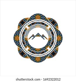 mountain icon inside arabesque emblem background. arabic decoration.