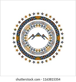 mountain icon inside arabesque style emblem. arabic decoration.