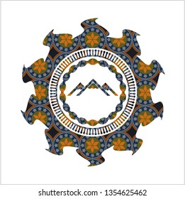 mountain icon inside arabic style emblem. Arabesque decoration.