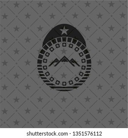 mountain icon inside black emblem. Vintage.