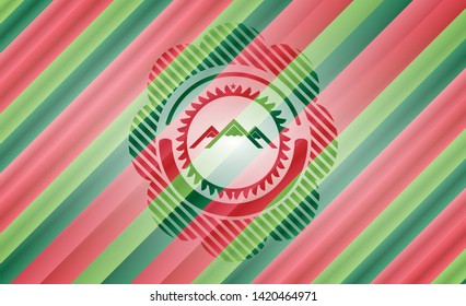 mountain icon inside christmas style emblem.