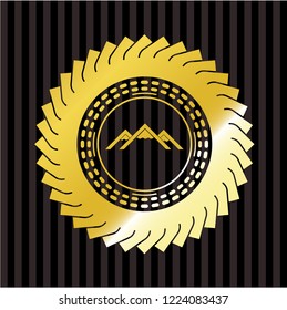 mountain icon inside gold shiny emblem