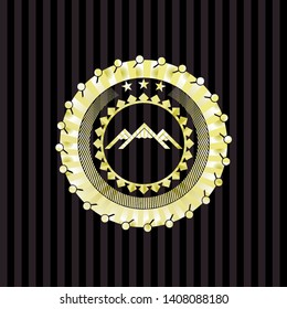 mountain icon inside gold shiny emblem