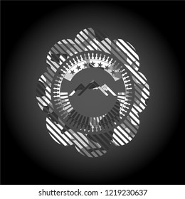 mountain icon inside grey camo texture