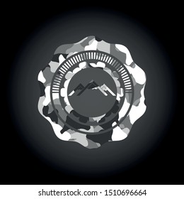 mountain icon inside grey camo texture