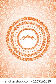 mountain icon inside orange mosaic emblem with background