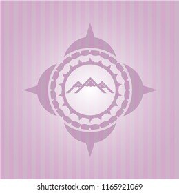 mountain icon inside pink emblem. Vintage.