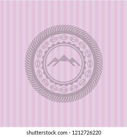 mountain icon inside pink emblem. Vintage.