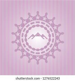 mountain icon inside pink emblem. Retro