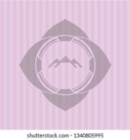 mountain icon inside pink emblem. Retro