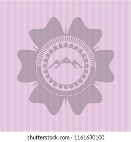 mountain icon inside realistic pink emblem