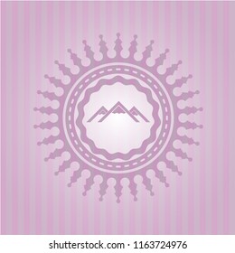 mountain icon inside realistic pink emblem