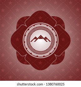 mountain icon inside realistic red emblem