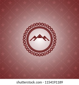 mountain icon inside red emblem. Vintage.