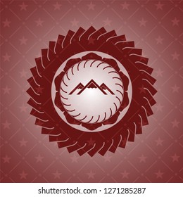 mountain icon inside red emblem. Vintage.